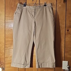 Tommy Hilfiger women's pants sz 16 tan cropped cuffed Capri herringbone casual